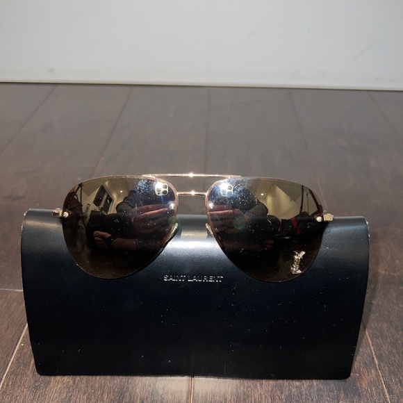 Saint Laurent - Mirror Aviator Frame YSL Logo - Classic 11 M Used - 80% OFF SALE - Picture 2 of 10